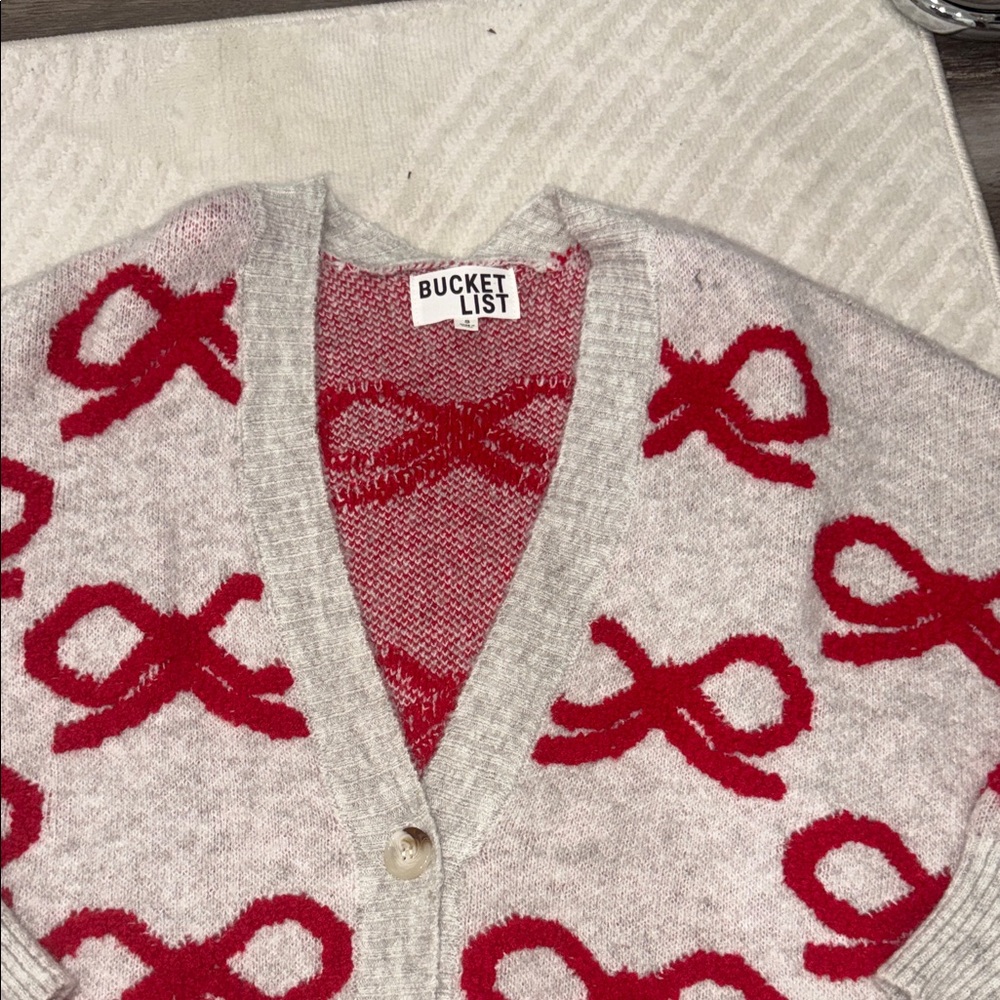 BUCKETLIST Red and Cream Bow Cardigan - Picture 5 of 5